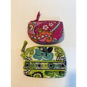 Vera Bradley Set Of Two Makeup Travel Bags Floral Vibrant Quilted Fabric $8 Ea